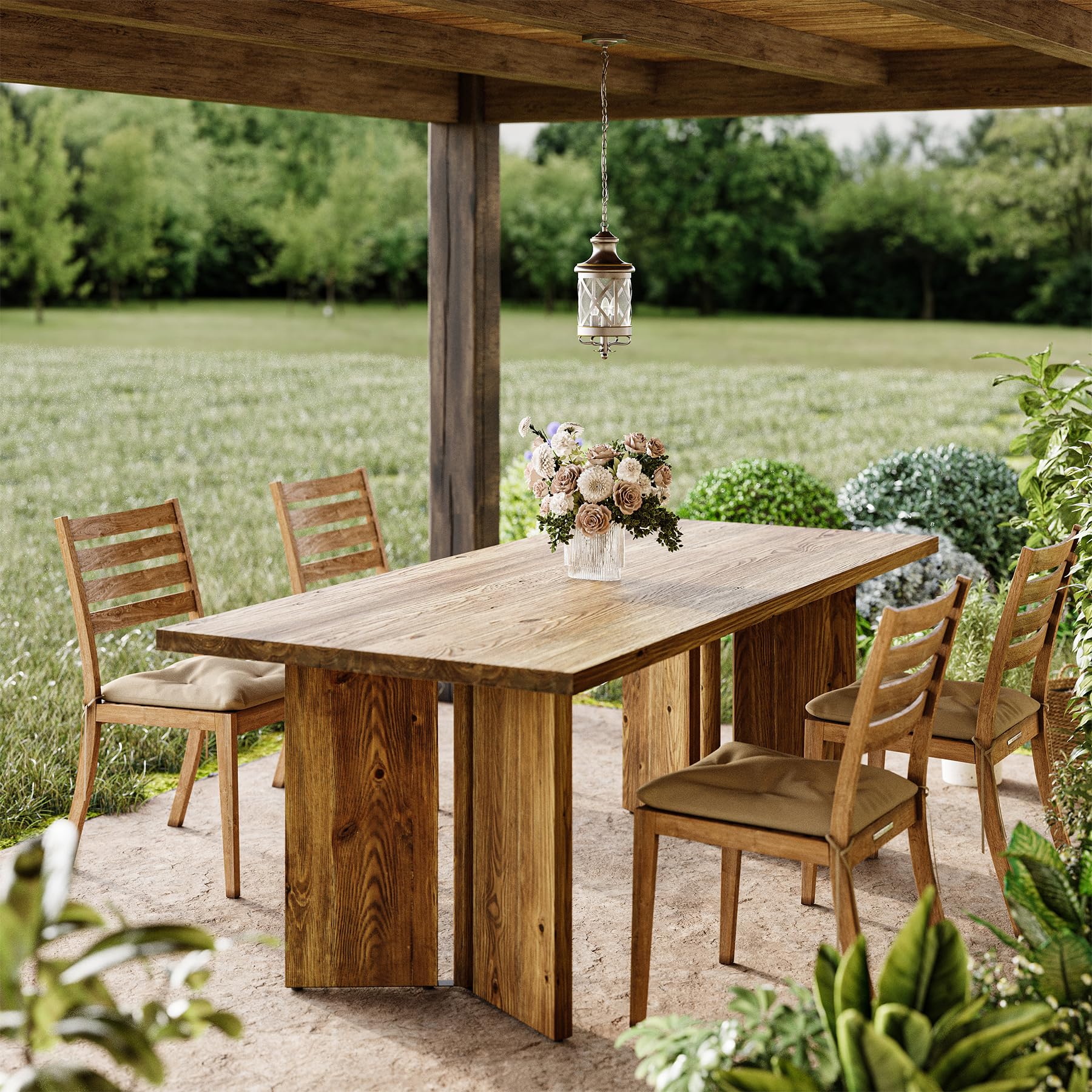 63-Inch Solid Wood Farmhouse Dining Table for 4-6
