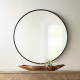 Mayfair Round Vanity Decorative Wall Mirror Modern Matte Black Thin Streamlined Metal Frame 34" Wide