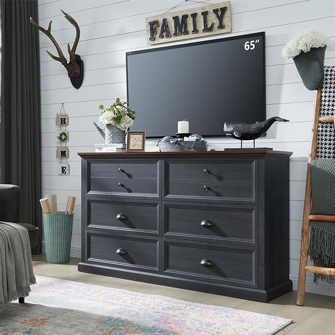 Farmhouse Nightstand with Charging Station, 3 Drawer Dresser for Bedroom