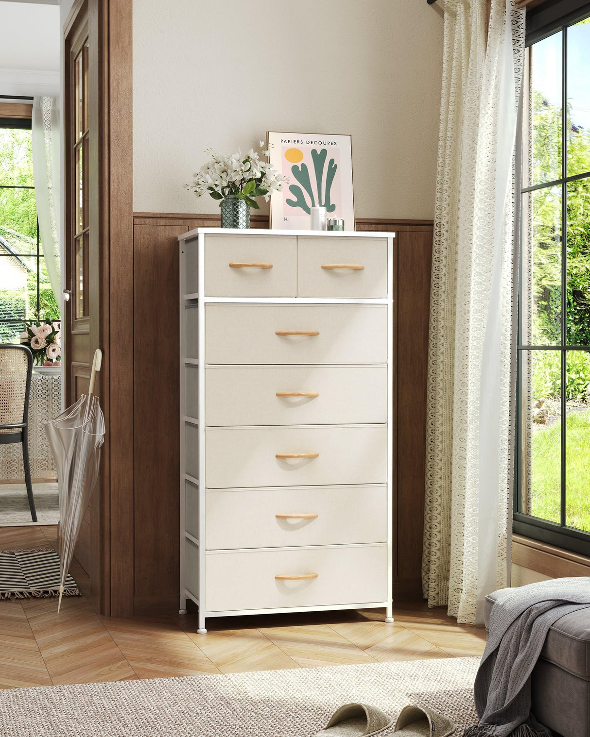 Products Vertical Dresser Storage Tower - Sturdy Steel Frame, Wood Top, Easy Pull Fabric