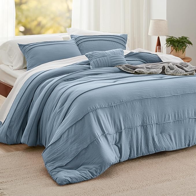 Sage Green California King Comforter Set - 4 Pieces Pinch Pleated Bed Set