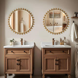 Antique Gold Round Mirror with Beveled Glass - 30 Inch Beaded Decorative Wall Mirror