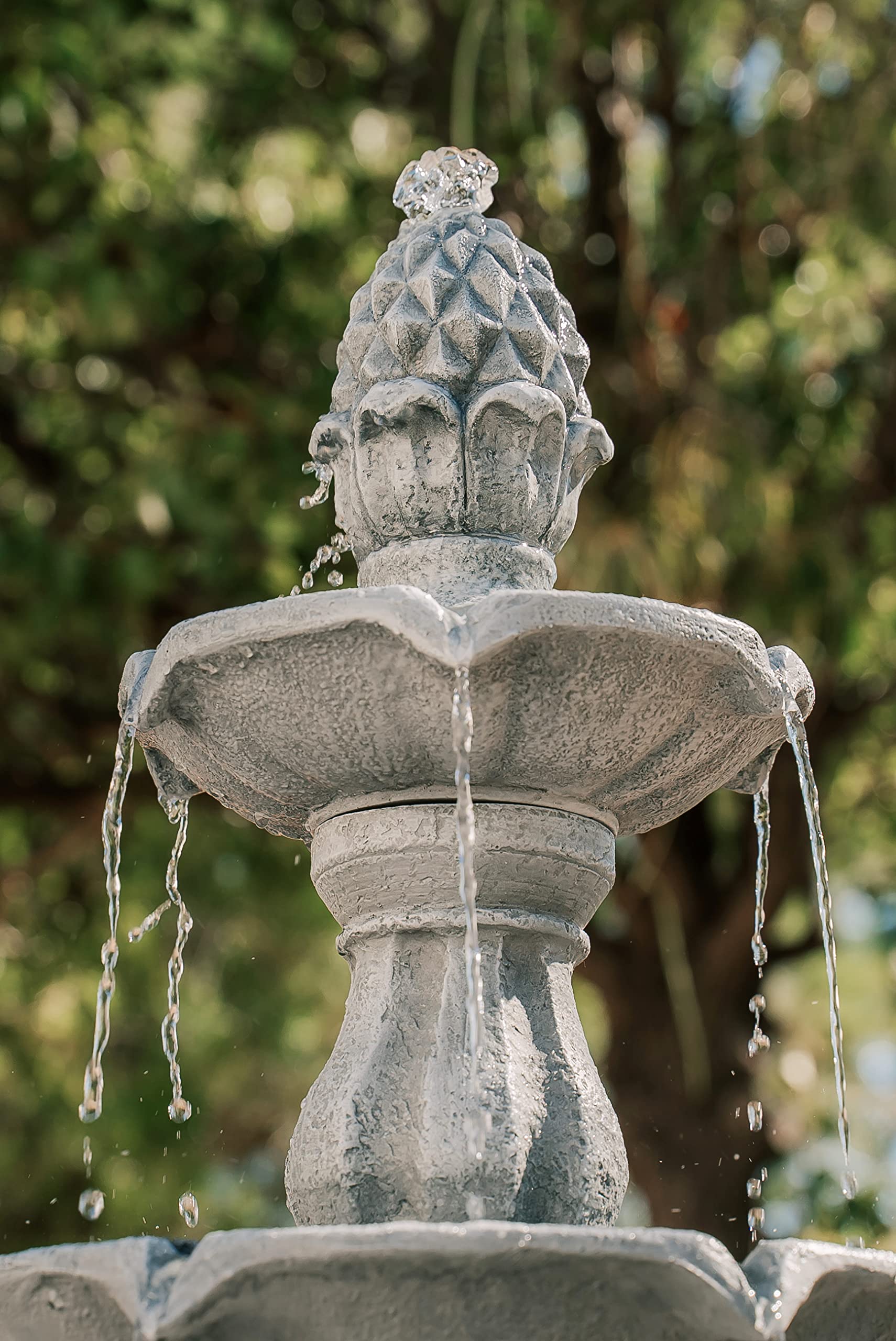 3-Tier Freestanding Waterfall Fountain w/Pump & Pineapple Top, 51 Inch Tall