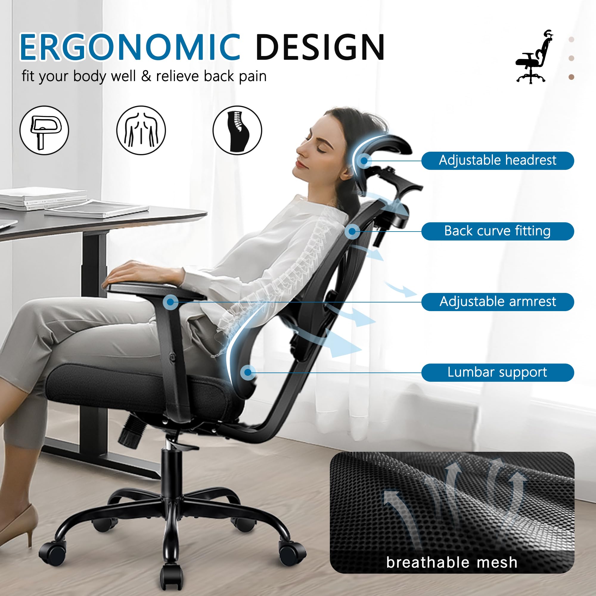 Office Chair Ergonomic Desk Chair Comfy Computer Chair, Big and Tall Home Office Chair