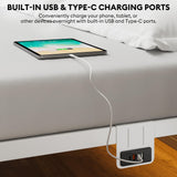 Queen Metal Platform Bed Frame with LED Lights & Charging Station