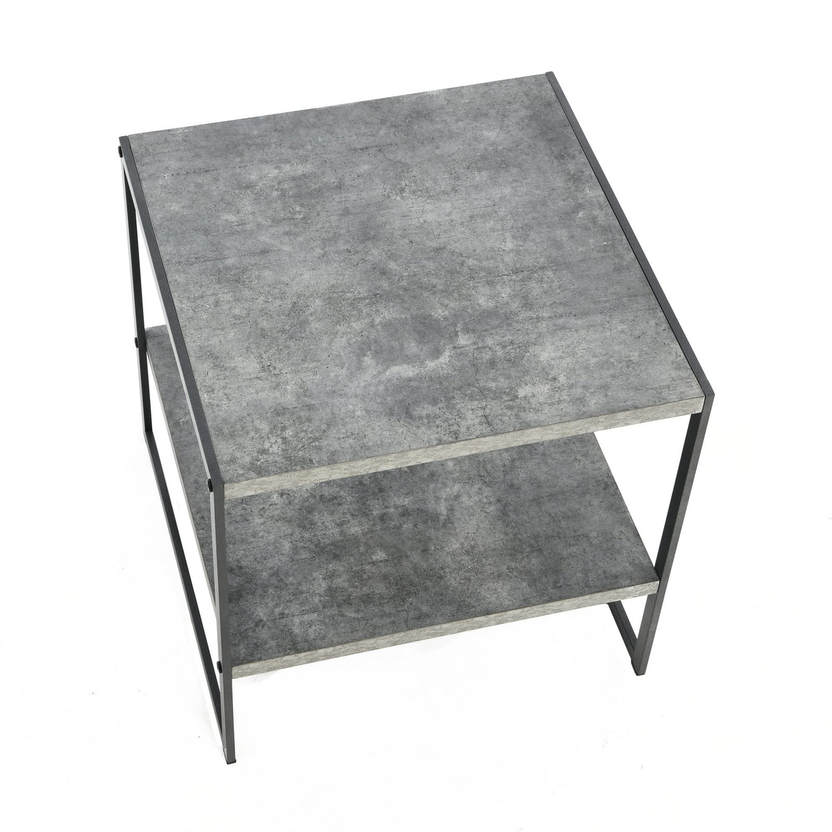 Jamestown Square Side End Table with Storage Shelf Rustic Slate Concrete and Black Metal