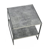 Jamestown Square Side End Table with Storage Shelf Rustic Slate Concrete and Black Metal