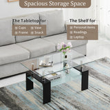 Modern Rectangle Coffee Table, Tempered Glass Center Table with Open Storage Shelf