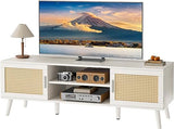 55 Inch TV Stand, Entertainment Center with Adjustable Shelf, Rattan TV Console