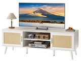 55 Inch TV Stand, Entertainment Center with Adjustable Shelf, Rattan TV Console