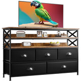 EnHomee Dresser TV Stand up to 55 Inch for Bedroom Entertainment Center with Fabric Drawers Media Console Table with Wood Open Shelves Storage Drawer Dresser for Bedroom, Living Room, Entryway, Black