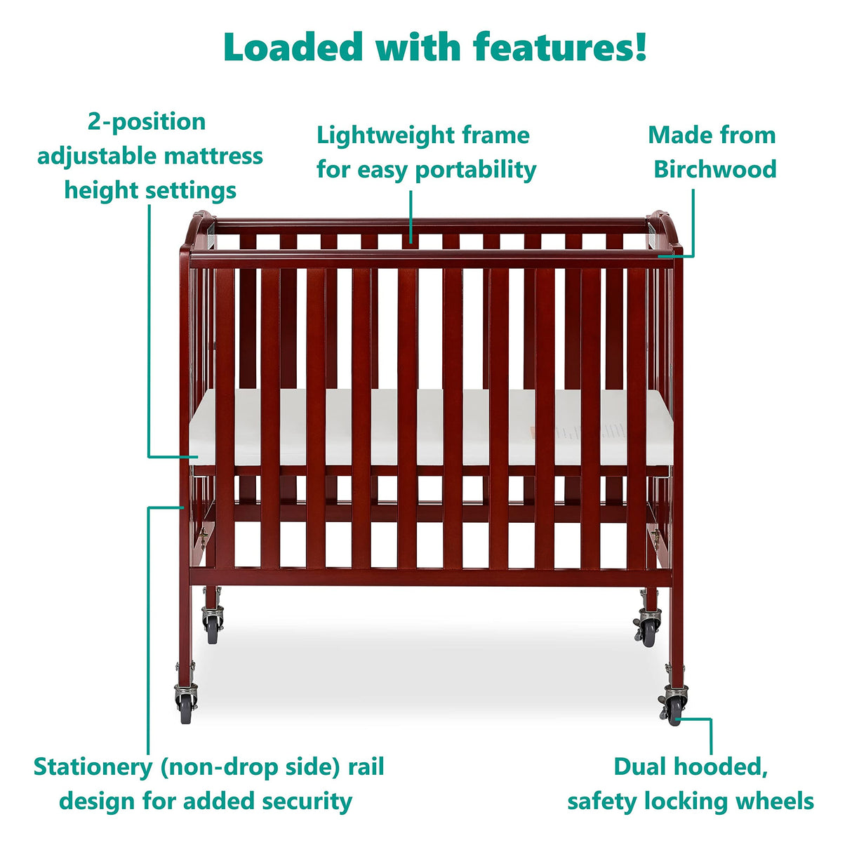 3-in-1 Folding Portable Crib, Cherry, Large