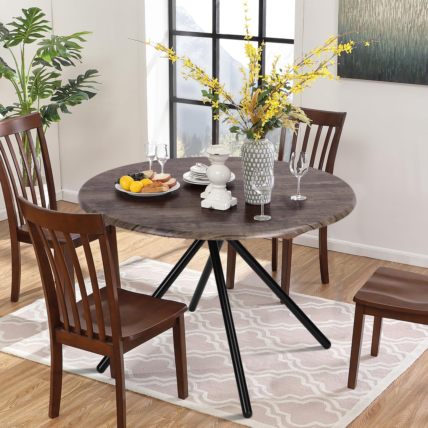 31.5" Round Dining Table for 2-4 People, Vintage Wood Kitchen Table with Unique I