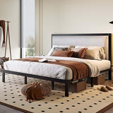 King Size Platform Bed Frame with Minimalist Upholstered Headboard, Metal Structure,