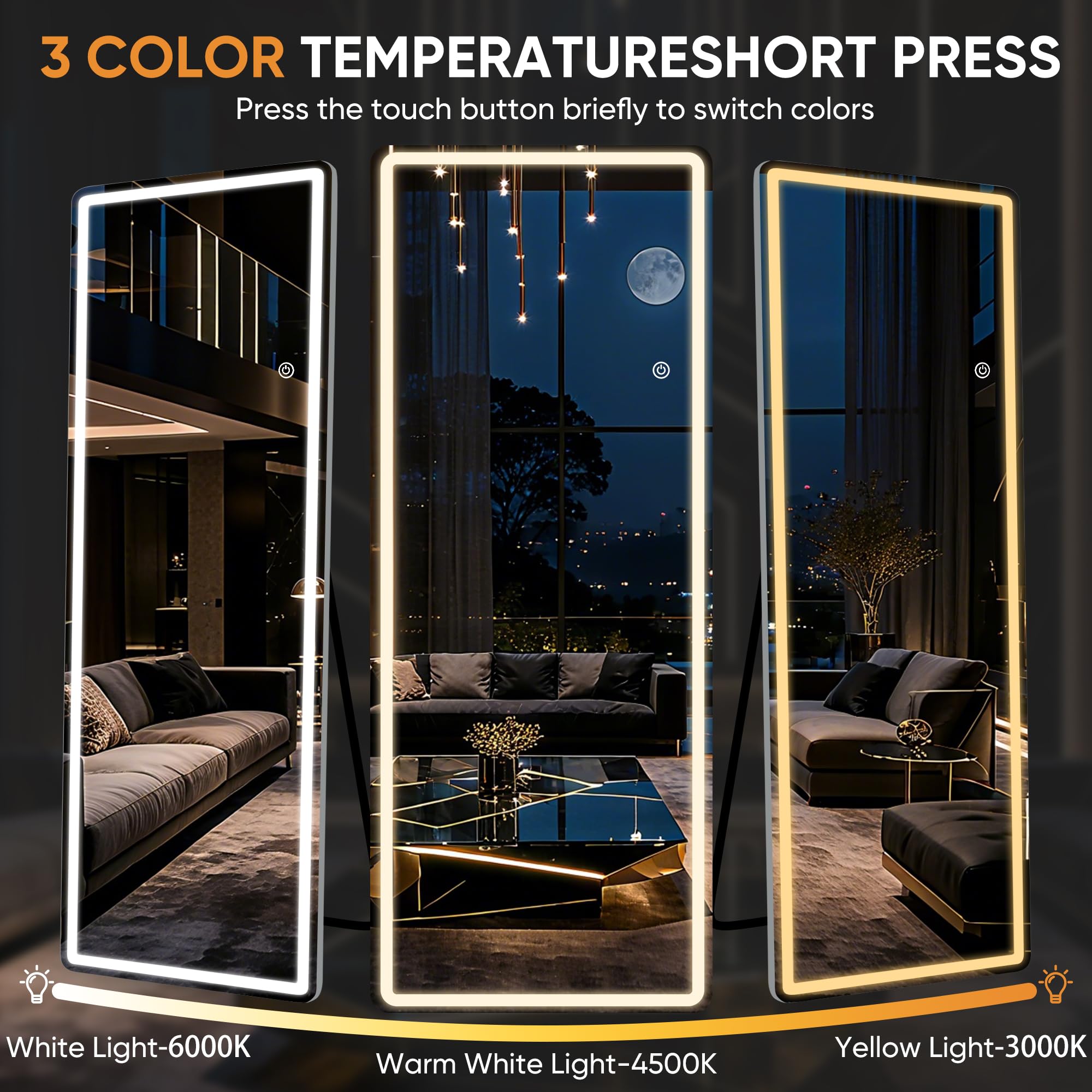 71" x 28" LED Full Length Mirror - Lighted Floor Standing & Wall Mount