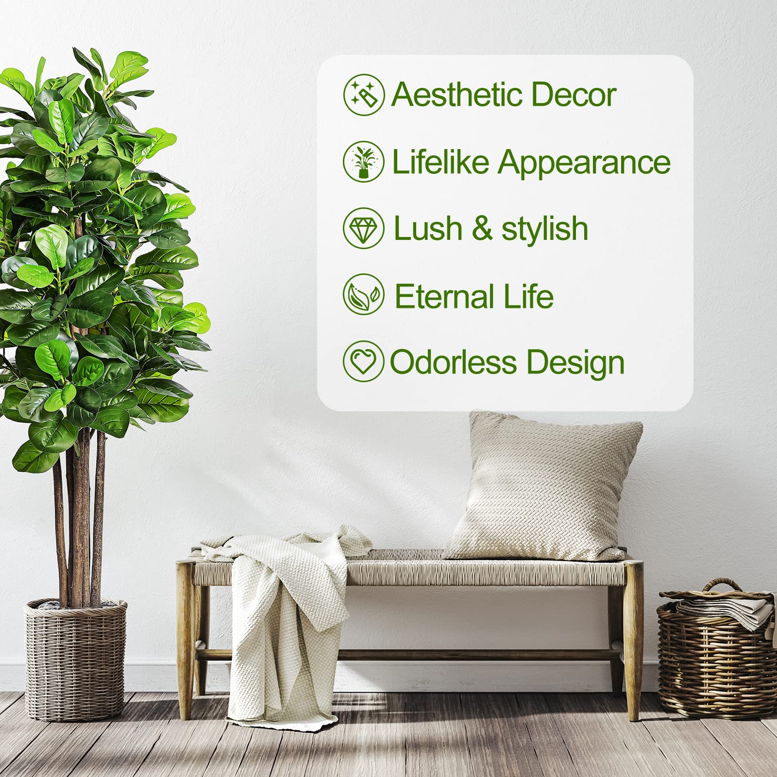 6ft Artificial Fiddle Leaf Fig Tree with 168 Leaves 6 Tree Trunks, Large Faux Ficus Lyrata