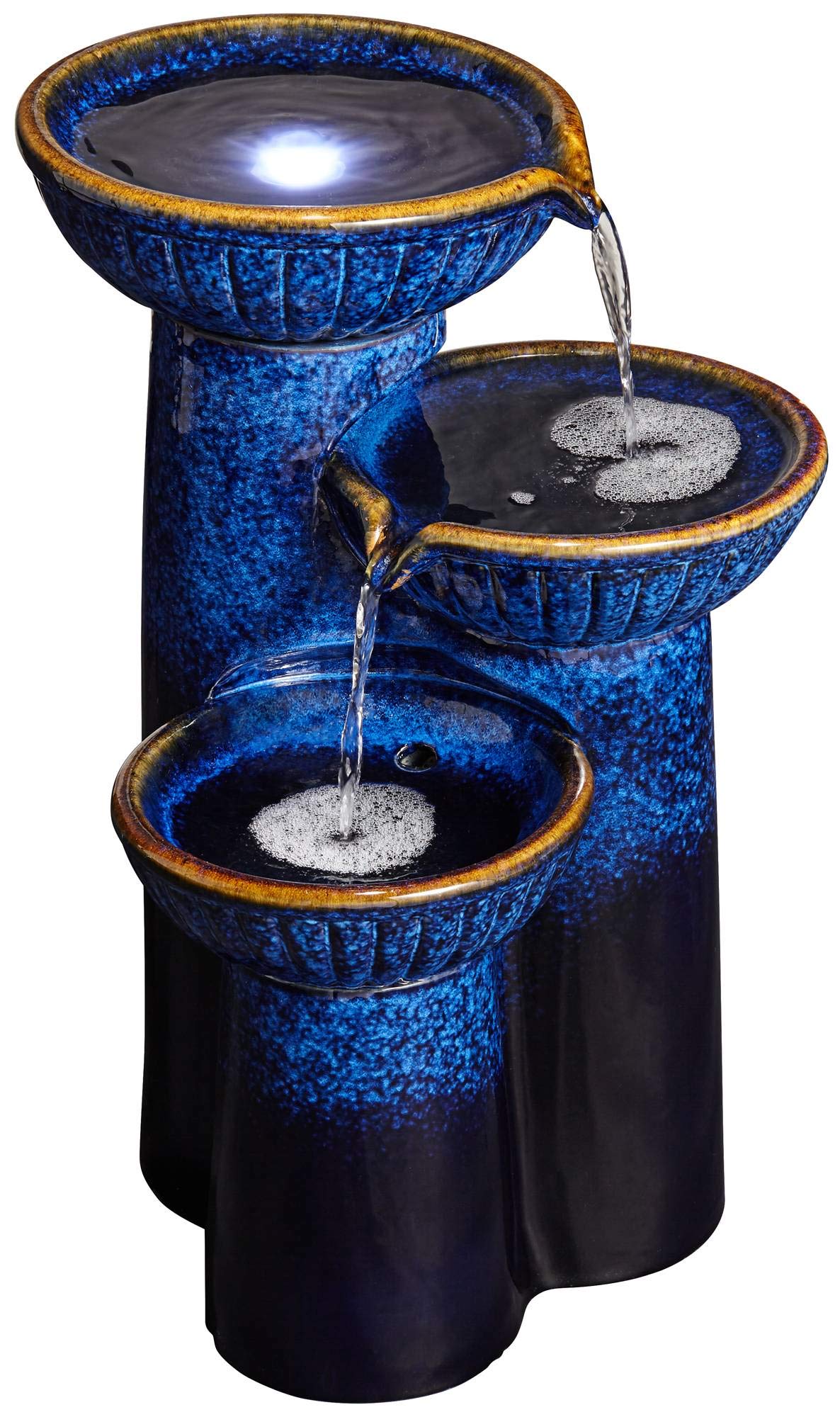 3 Bowl Modern Outdoor Floor Water Fountain 26 3/4" High with LED Light Cascading Bowl