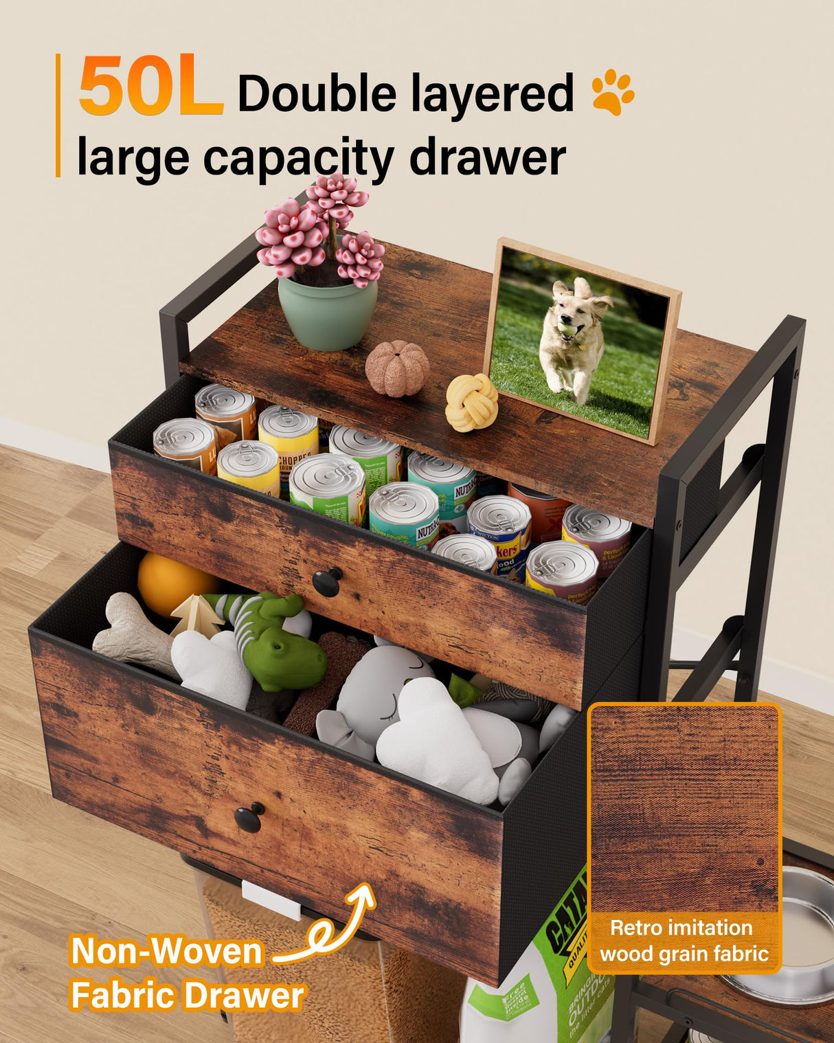 8-Height Adjustable Elevated Dog Bowl Stand with Storage Cabinet