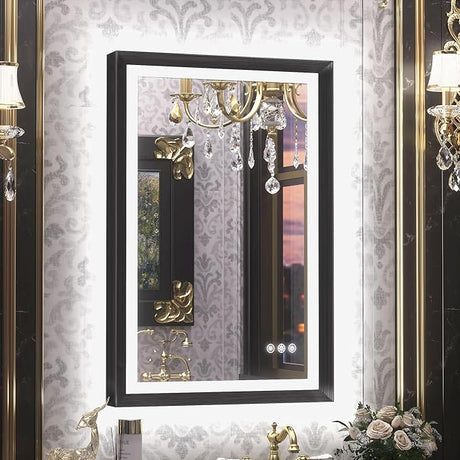 Black LED Bathroom Mirror with Lights 24x36 Front & Back Light Vanity Framed Mirror