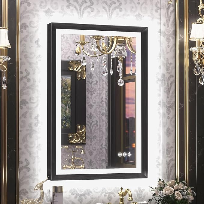 Black LED Bathroom Mirror with Lights  Front & Back Light Vanity Framed Mirror