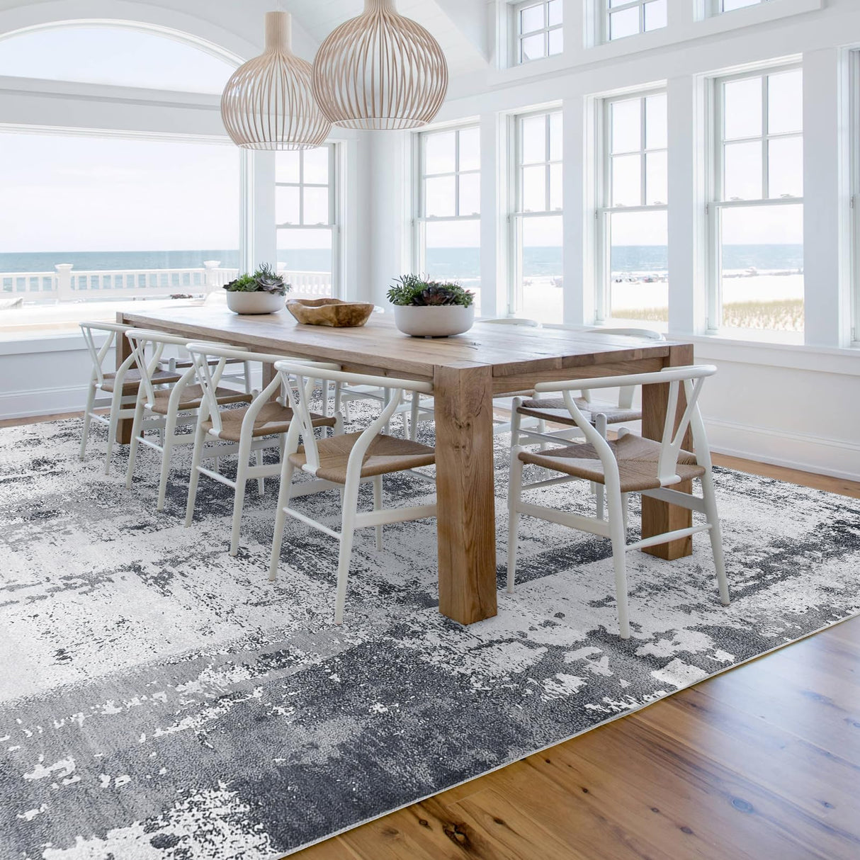 OMERAI Washable Rug 5'x7' Abstract Machine Washable Rugs Ultra-Thin Area Rugs for Living Room Non Slip Stain Resistant Modern Carpet for Bedroom Dining Room Office Kitchen Grey Rug Washable (Grey)