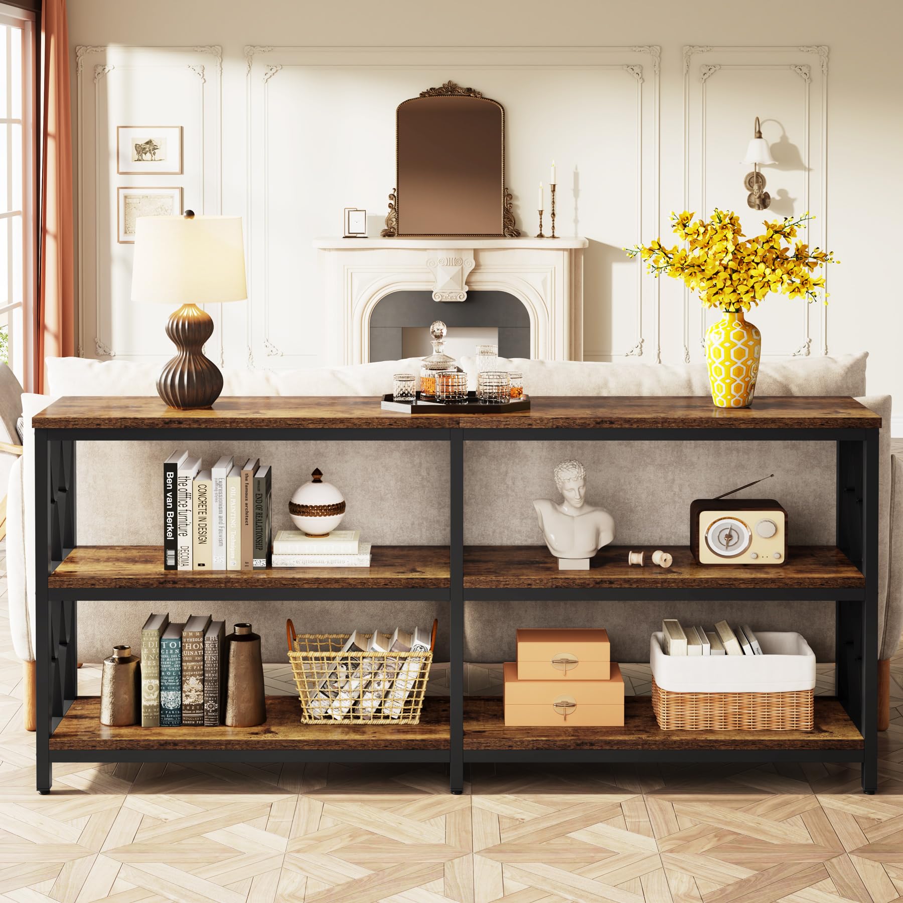 Console Table with Storage Shelves, 70.9" Industrial 3-Tier Sofa Table for Living Room