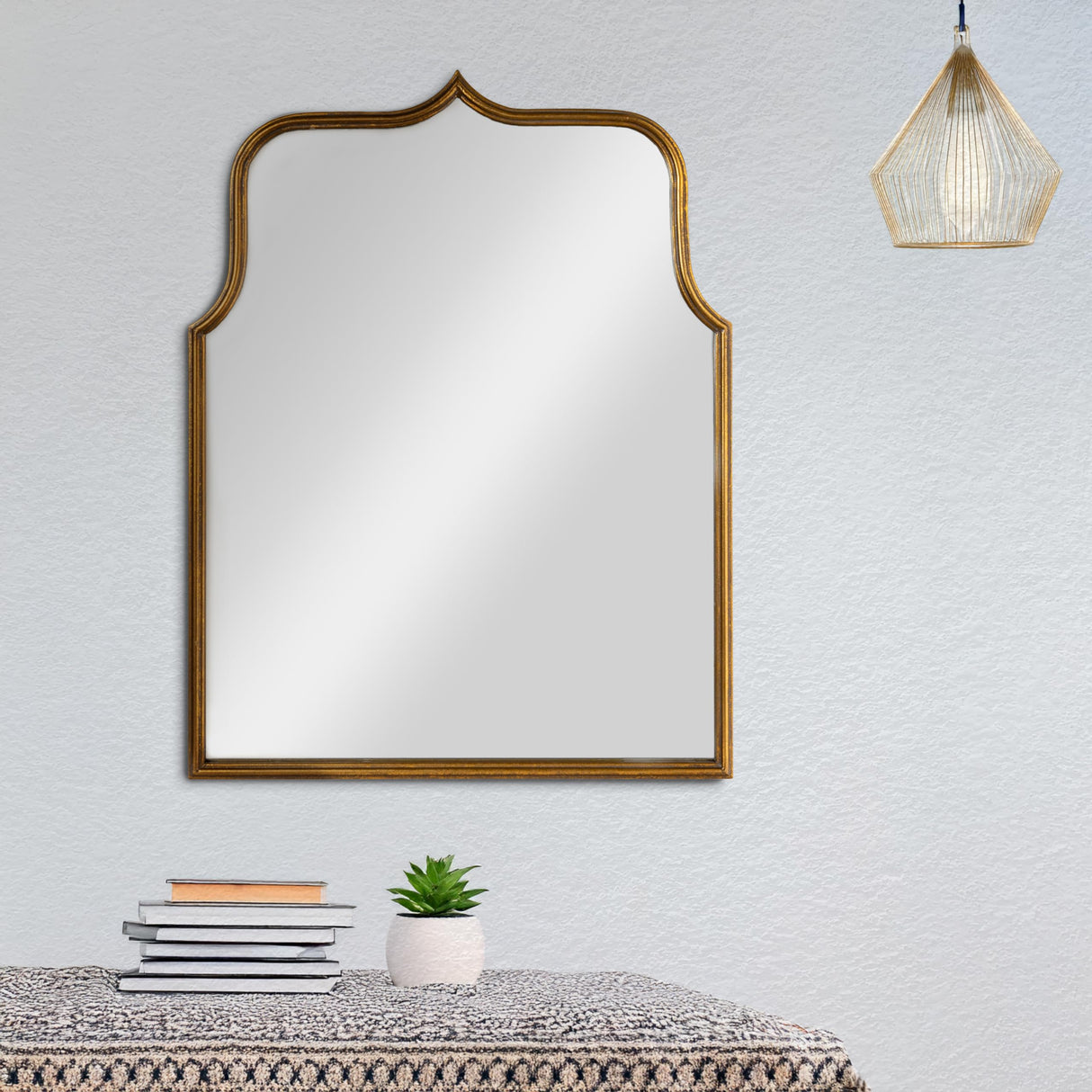 Arched Metal Framed Wall Mirror, Antique Goldleaf