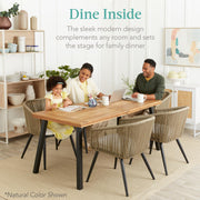 6-Person Indoor Outdoor Acacia Wood Dining Table, Picnic Table w/Powder-Coated Steel,