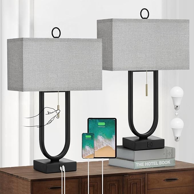 24" Table Lamps Set of 2 with USB Ports & Adjustable Color Temperature
