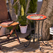 VONLUCE Patio Side Table and Plant Stand, 21" End Table with 14" Ceramic Tile Top for Porch Garden Decor, Indoor and Outdoor Mosaic Table, Living Room Bedroom Balcony Furniture for Home & Garden, Red - Bircata