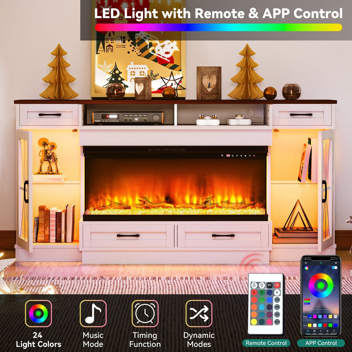 Fireplace TV Stand for 75-80 Inch TV with LED Lighting