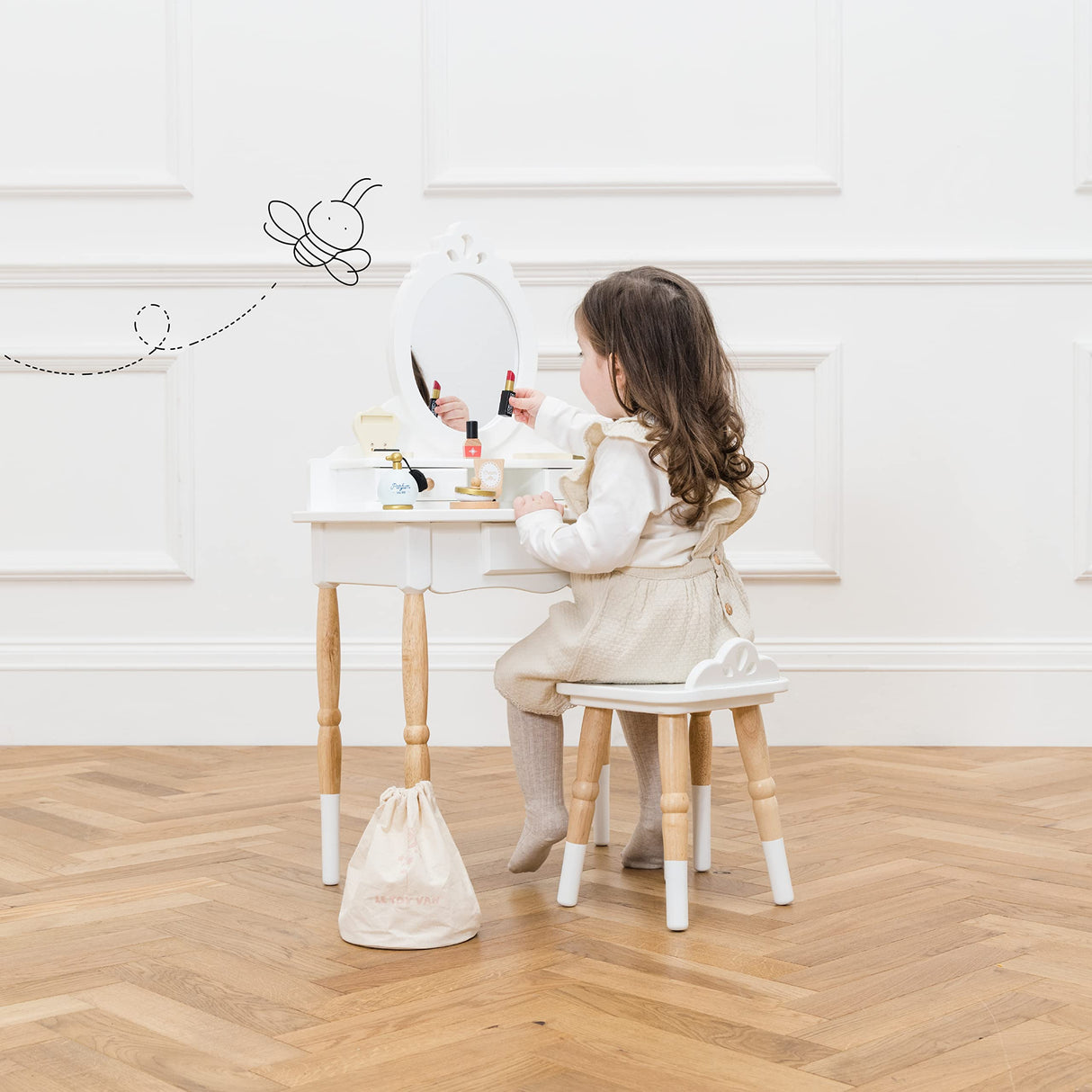 Wooden Vanity Table with Vanity Mirror and Vanity Chair - Bedroom Furniture