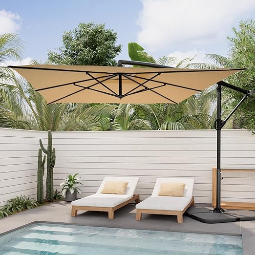 9 x 11.5FT Patio Umbrella for Outdoor, Cantilever Hanging Outdoor Umbrella with 360-degree Rotation