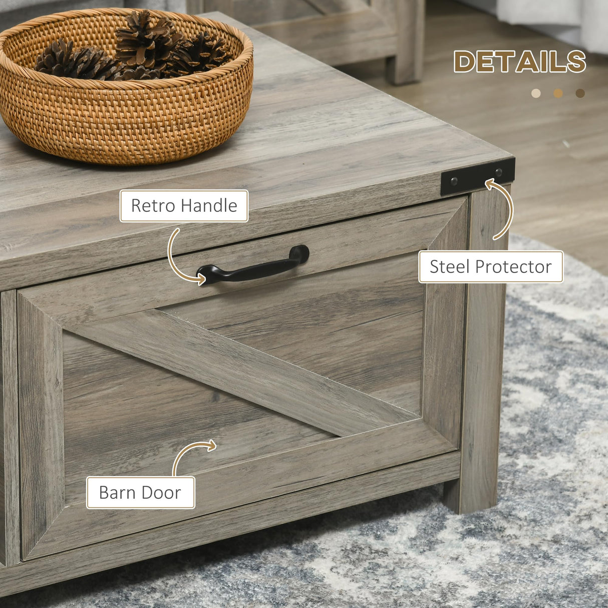 Farmhouse Coffee Table with Storage and Drawer, Rustic Coffee Table for Living Room,