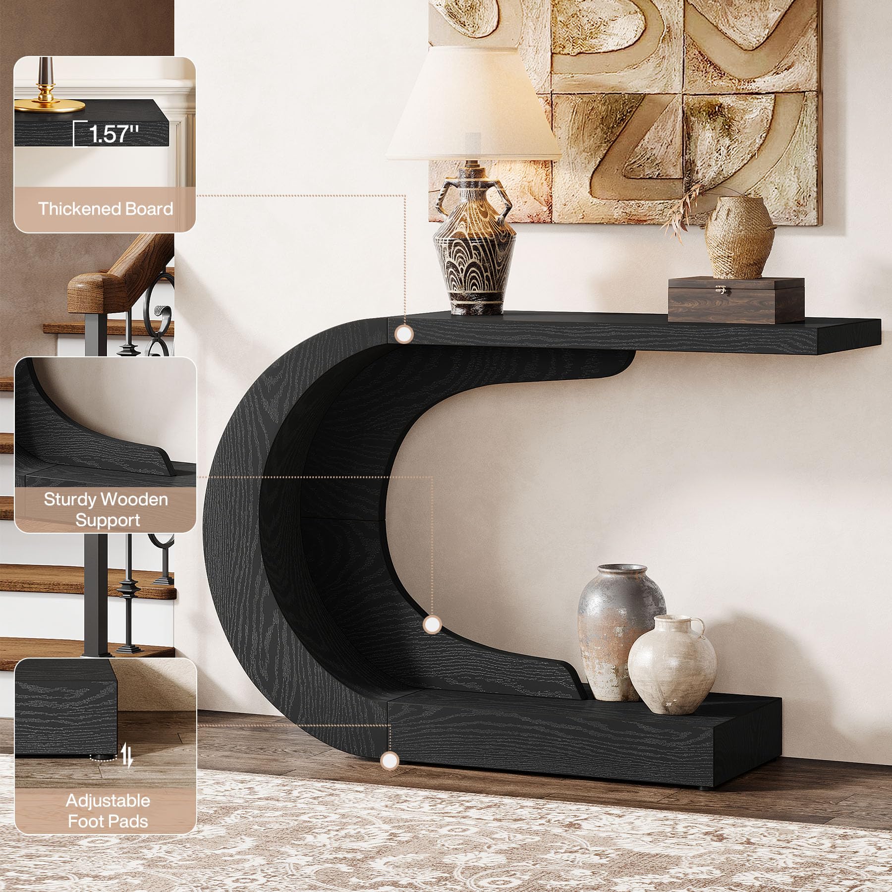 43.3" Mid-Century Modern Console Table - C-Shaped Entryway Accent Table