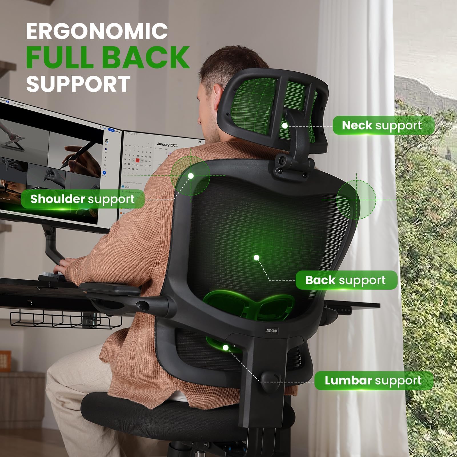 Ergonomic Office Chair for Big and Tall - 350lbs Capacity with Lumbar Support