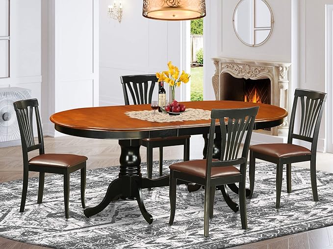 PLAV9-BCH-LC 9 Piece Room Set Includes an Oval Kitchen Table with Butterfly Leaf