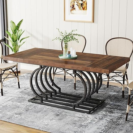 Modern Dining Table, 63 inch Faux Marble Wood Kitchen Table for 6 People, Rectangular