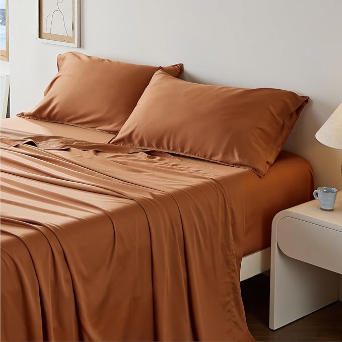 Lyocell Cotton Sheet Set - Cooling Bed Sheets Queen, Silky Soft and Breathable