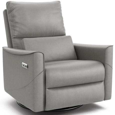 Swivel Rocker Recliner Chair, Glider Nursery Recliner Chair with Lumbar Support, Leather Swivel Rocker Recliner with USB & Type-C Ports, Electric Recliner Chair for Adults (Grey)