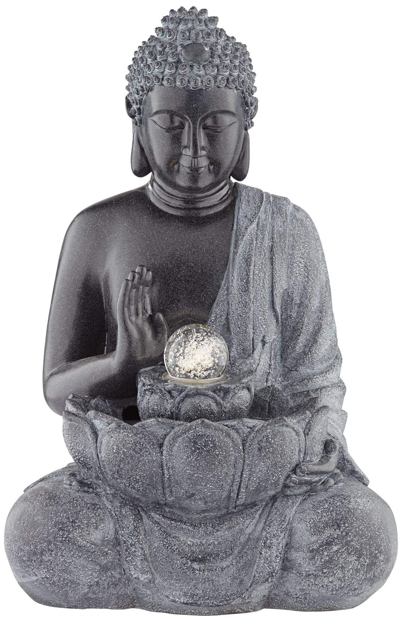 Sitting Buddha Outdoor Water Fountain with Light LED 28" High Faux Stone Meditation