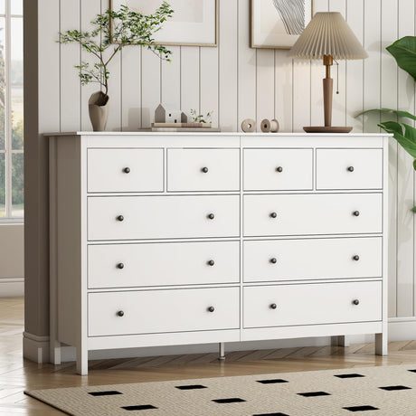 10 Drawer Dresser, 55" Modern White Dresser & Chests of Drawers