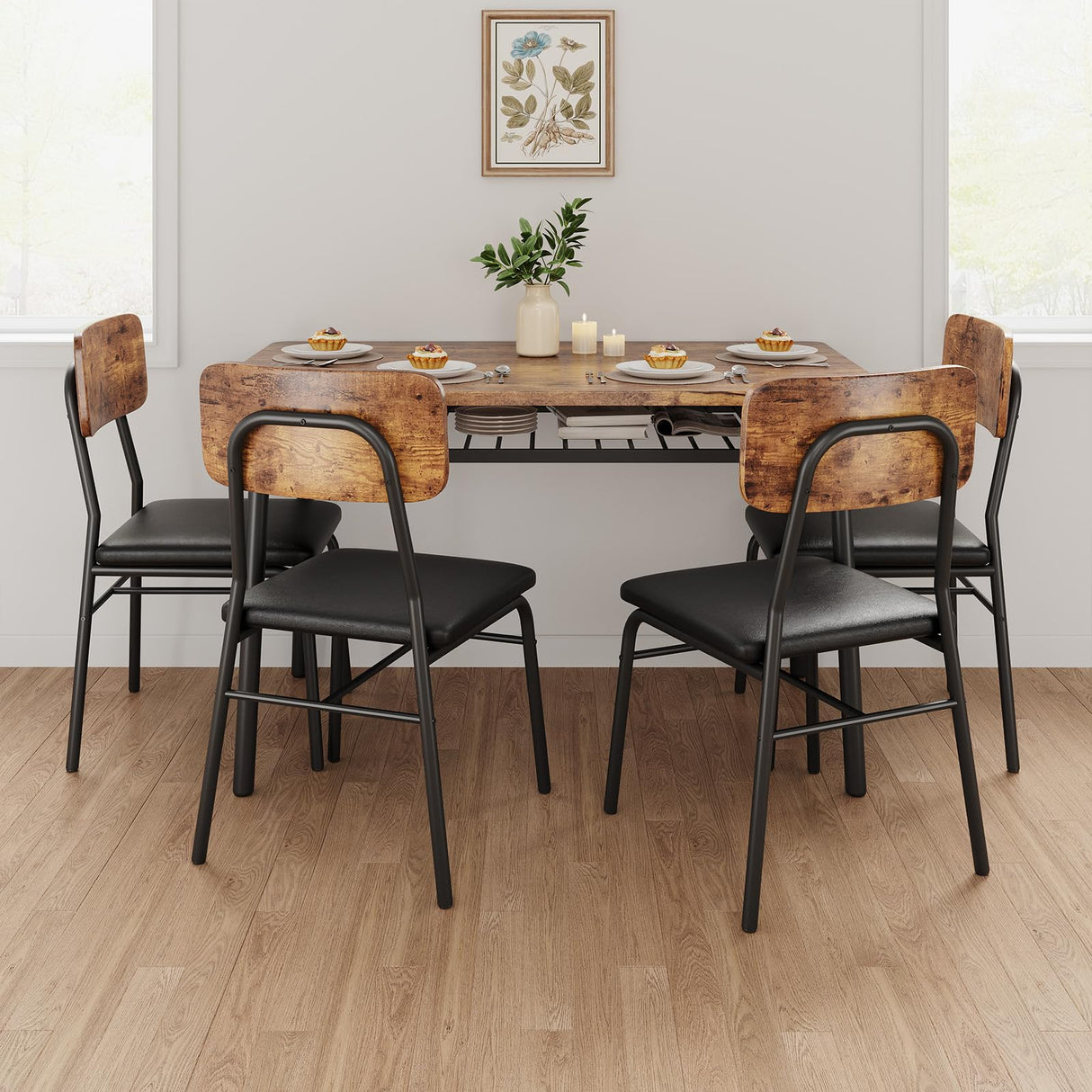 Piece Dining Table Set, Modern Kitchen Table Set for 4, Dining Table and Chairs for 4