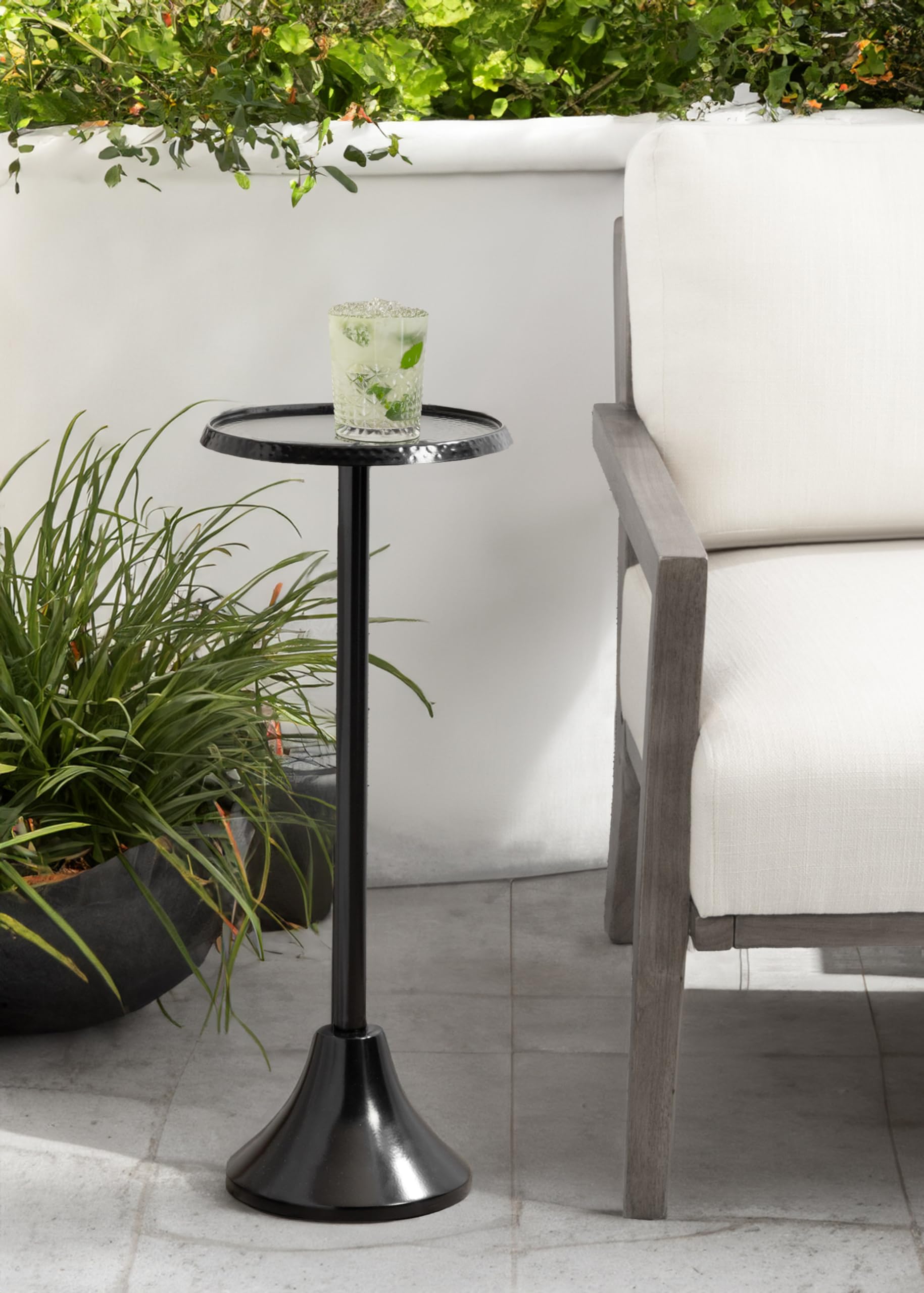 Modern Pedestal Outdoor Drink Table, 9 x 9 x 23, Black, Decorative Outdoor Patio Table