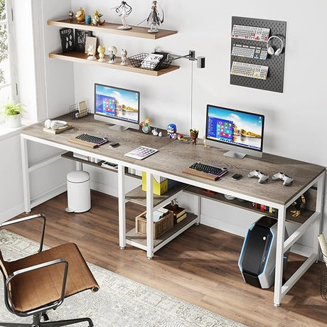 Two Person Desk with Bookshelf