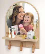 Kids Bathroom Mirror with Shelf, Entryway Home Organizer Arched Wood Boho Storage Mirrors