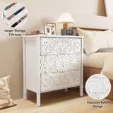 3-Drawer Dresser Chest, Modern Wooden Flower Motif Dresser with Wide Storage Space