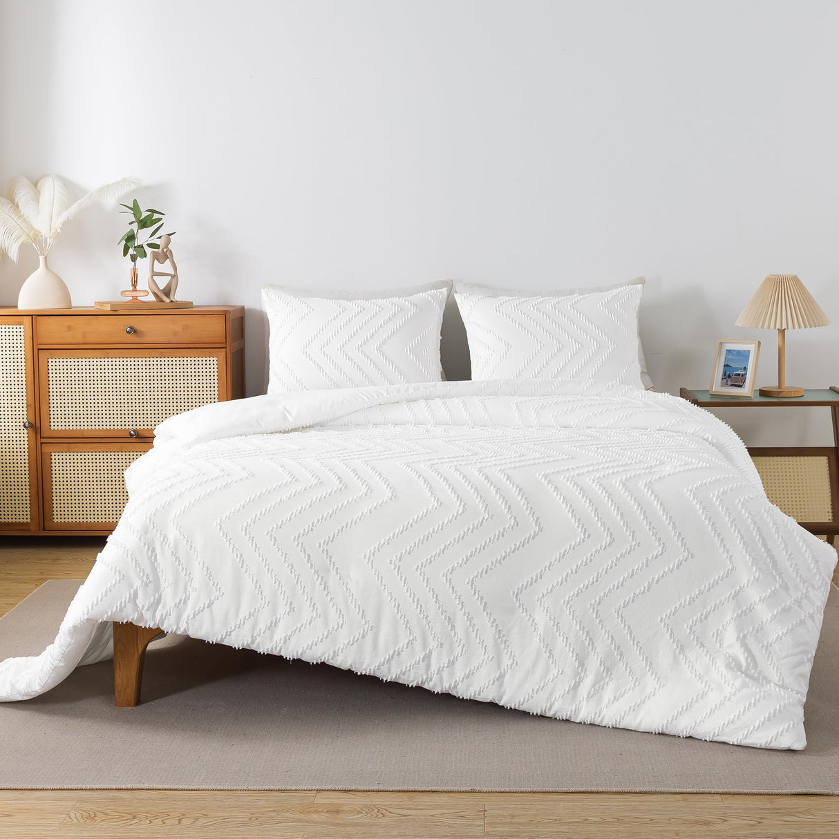 White Comforter King Size, Boho Soft Fluffy Warm Lightweight Bedding Comforter