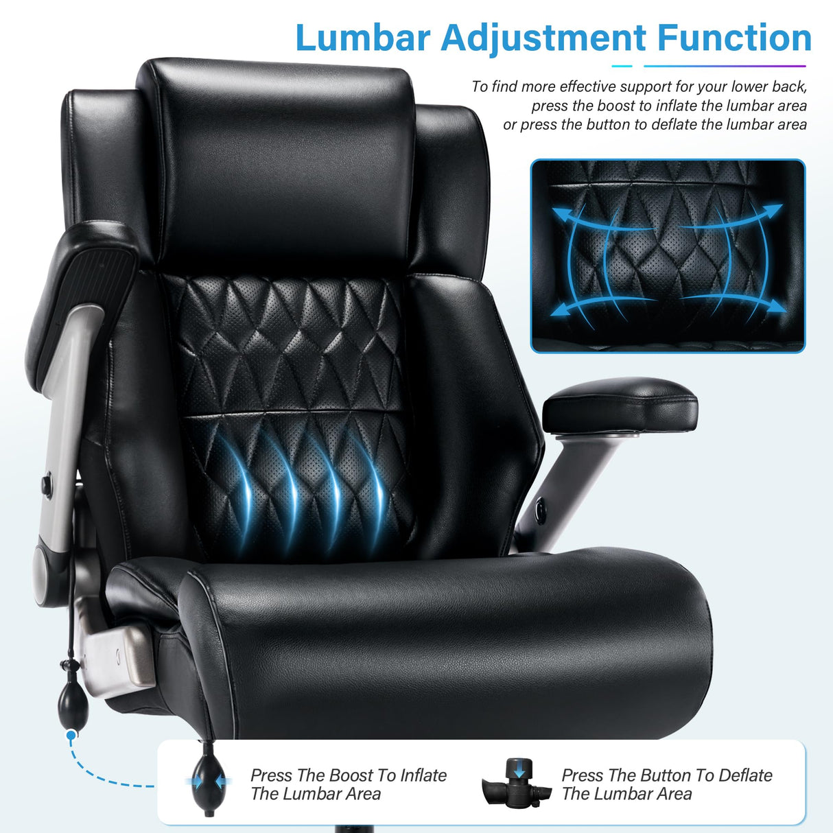 Big and Tall 500lbs Office Chair - Adjustable Lumbar Support 3D Flip Arms Heavy Duty