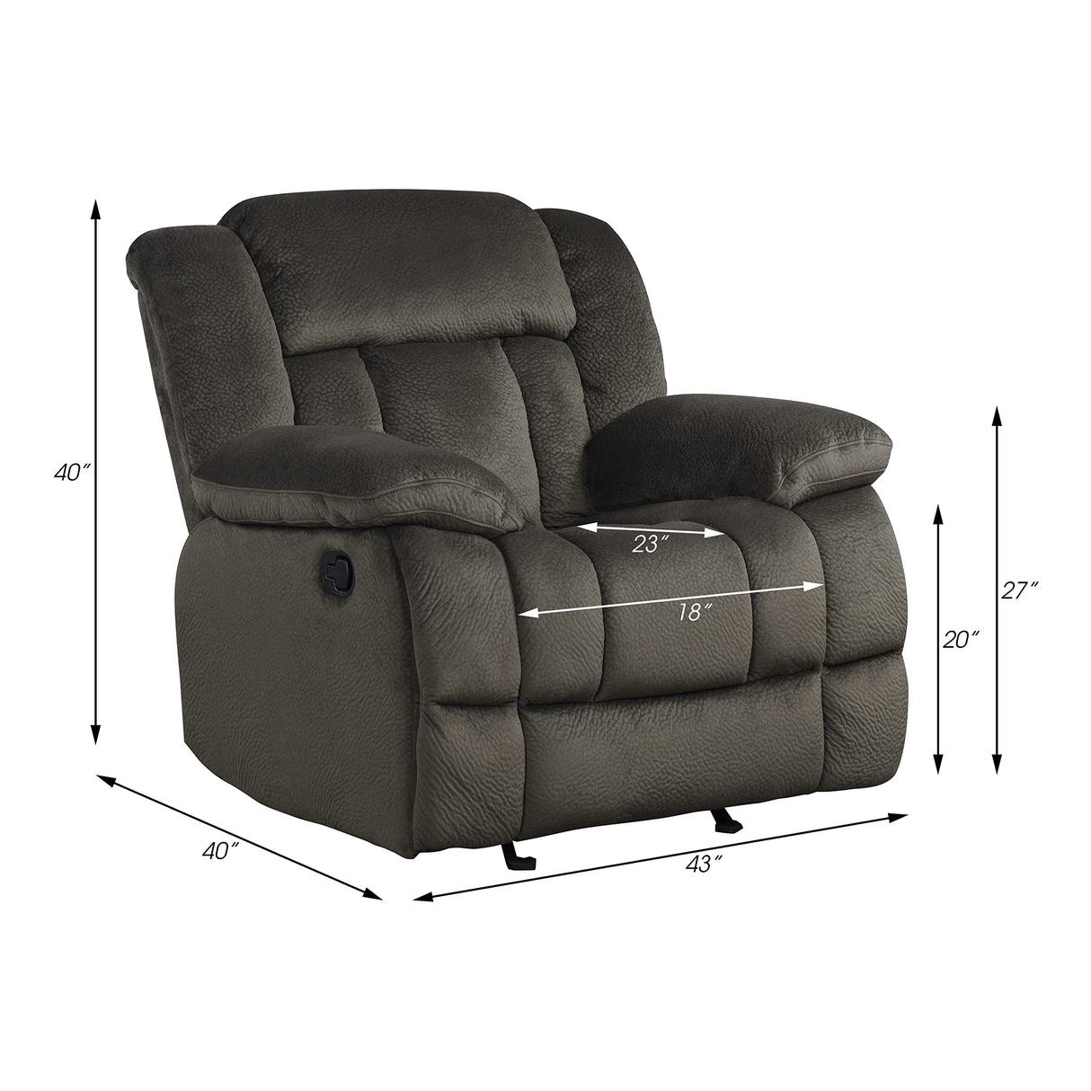 9636-1 Laurelton Textured Plush Microfiber Glider Recliner Chair, Chocolate Brown